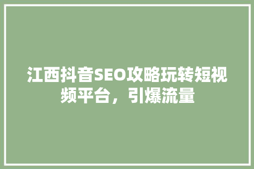 江西抖音SEO攻略玩转短视频平台，引爆流量
