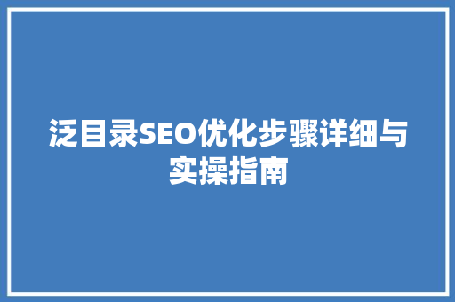 泛目录SEO优化步骤详细与实操指南