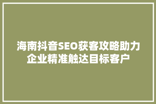 海南抖音SEO获客攻略助力企业精准触达目标客户