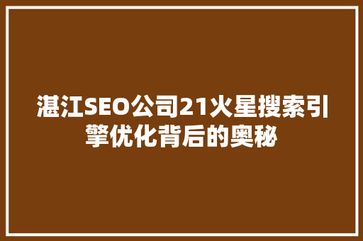 湛江SEO公司21火星搜索引擎优化背后的奥秘