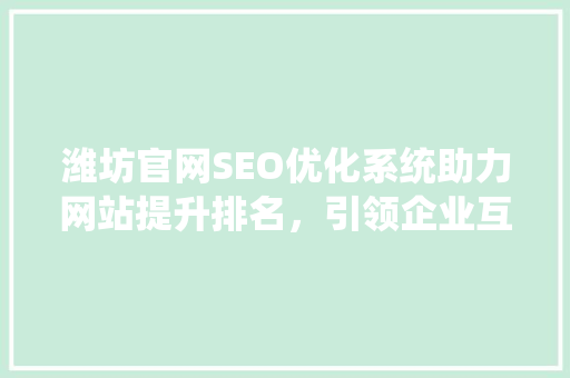 潍坊官网SEO优化系统助力网站提升排名，引领企业互联网发展新篇章