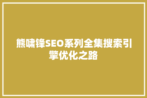 熊啸锋SEO系列全集搜索引擎优化之路  第1张
