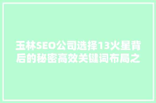 玉林SEO公司选择13火星背后的秘密高效关键词布局之路