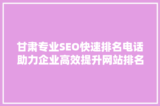甘肃专业SEO快速排名电话助力企业高效提升网站排名