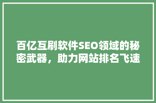 百亿互刷软件SEO领域的秘密武器，助力网站排名飞速提升