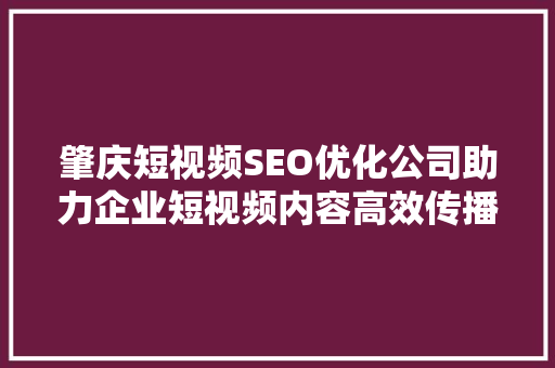 肇庆短视频SEO优化公司助力企业短视频内容高效传播