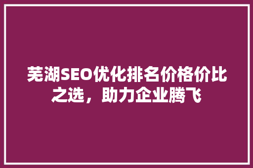 芜湖SEO优化排名价格价比之选，助力企业腾飞