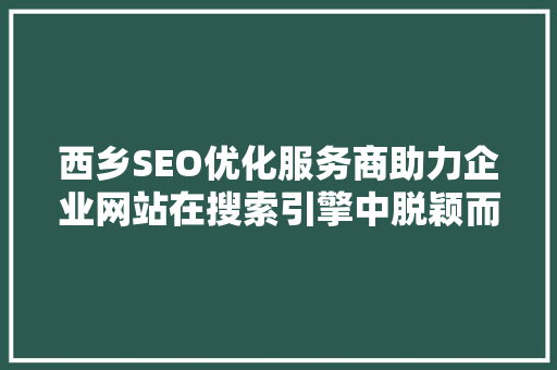 西乡SEO优化服务商助力企业网站在搜索引擎中脱颖而出