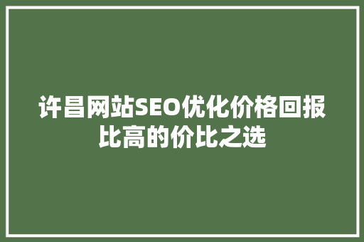 许昌网站SEO优化价格回报比高的价比之选
