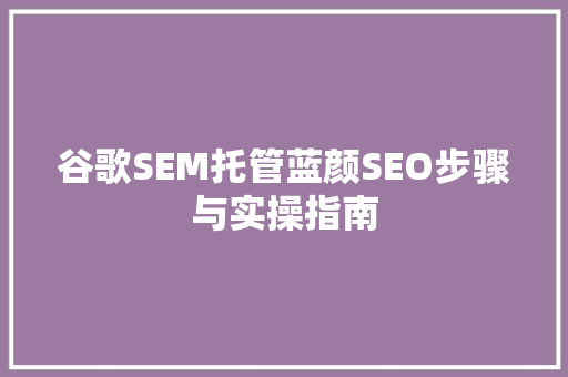 谷歌SEM托管蓝颜SEO步骤与实操指南