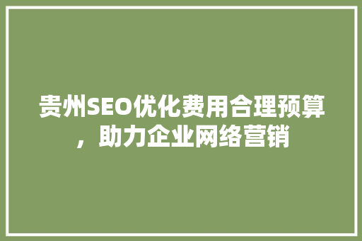 贵州SEO优化费用合理预算，助力企业网络营销