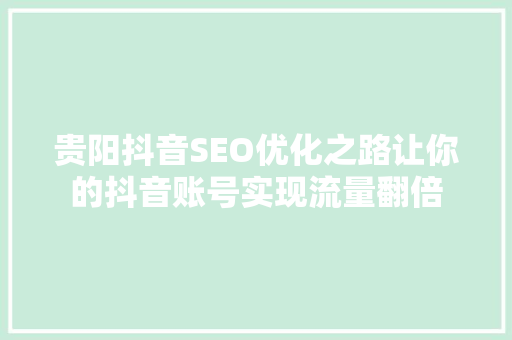 贵阳抖音SEO优化之路让你的抖音账号实现流量翻倍