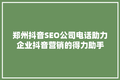 郑州抖音SEO公司电话助力企业抖音营销的得力助手