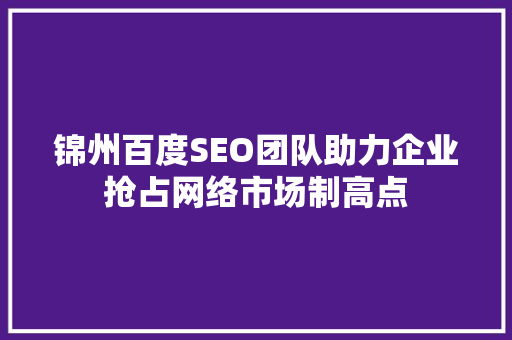 锦州百度SEO团队助力企业抢占网络市场制高点
