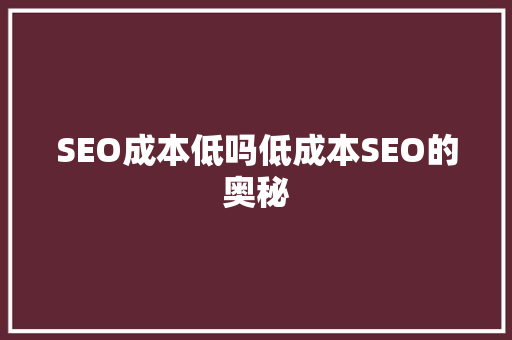 SEO成本低吗低成本SEO的奥秘