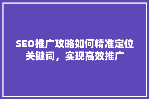 SEO推广攻略如何精准定位关键词，实现高效推广
