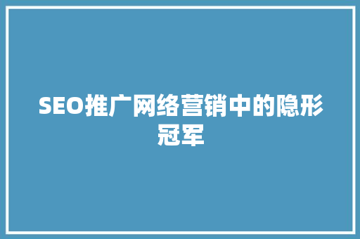 SEO推广网络营销中的隐形冠军