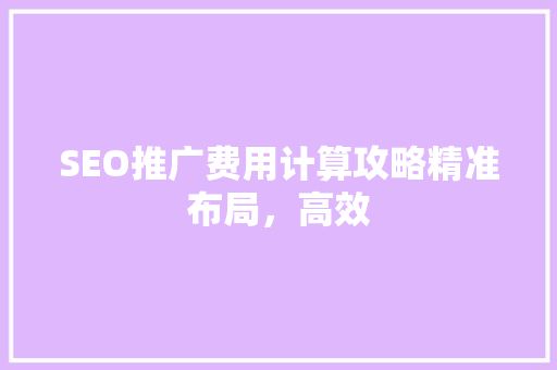 SEO推广费用计算攻略精准布局，高效