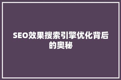 SEO效果搜索引擎优化背后的奥秘
