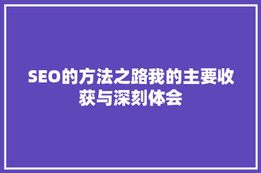 SEO的方法之路我的主要收获与深刻体会