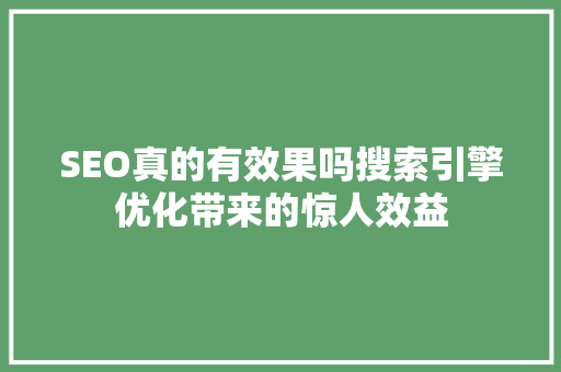 SEO真的有效果吗搜索引擎优化带来的惊人效益