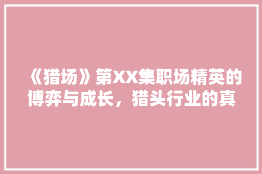 《猎场》第XX集职场精英的博弈与成长，猎头行业的真实面貌