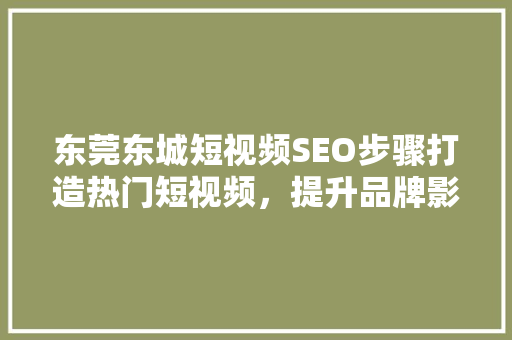 东莞东城短视频SEO步骤打造热门短视频，提升品牌影响力