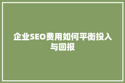 企业SEO费用如何平衡投入与回报