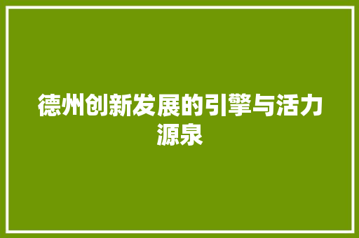 德州创新发展的引擎与活力源泉