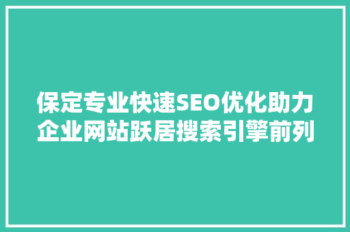 保定专业快速SEO优化助力企业网站跃居搜索引擎前列