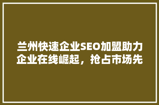 兰州快速企业SEO加盟助力企业在线崛起，抢占市场先机