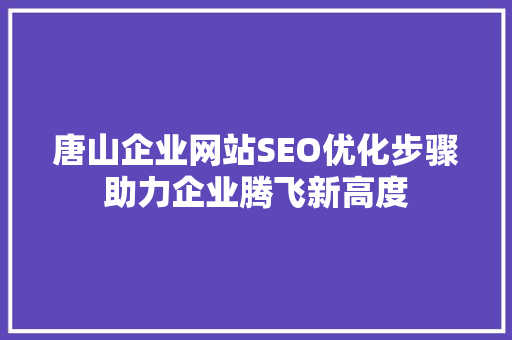 唐山企业网站SEO优化步骤助力企业腾飞新高度