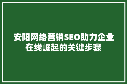 安阳网络营销SEO助力企业在线崛起的关键步骤