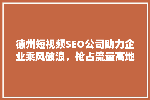 德州短视频SEO公司助力企业乘风破浪，抢占流量高地
