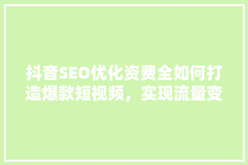 抖音SEO优化资费全如何打造爆款短视频，实现流量变现