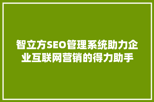 智立方SEO管理系统助力企业互联网营销的得力助手