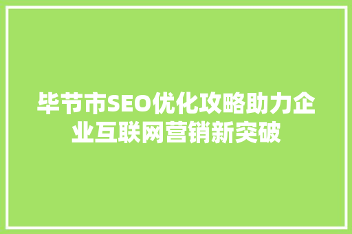 毕节市SEO优化攻略助力企业互联网营销新突破