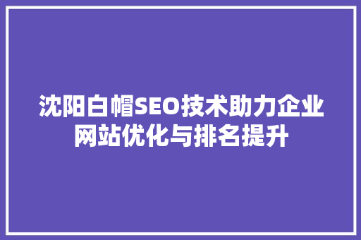 沈阳白帽SEO技术助力企业网站优化与排名提升