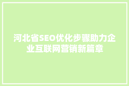 河北省SEO优化步骤助力企业互联网营销新篇章