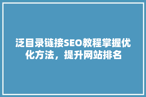 泛目录链接SEO教程掌握优化方法，提升网站排名