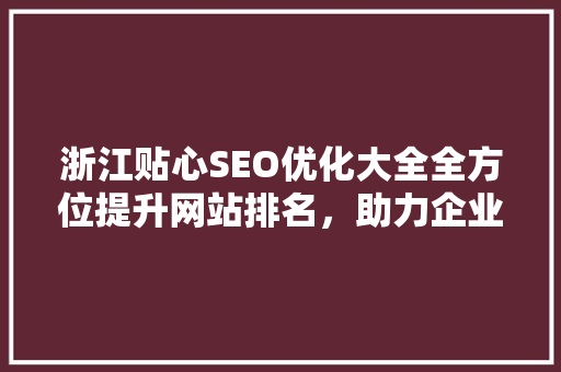 浙江贴心SEO优化大全全方位提升网站排名，助力企业腾飞