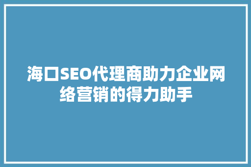 海口SEO代理商助力企业网络营销的得力助手