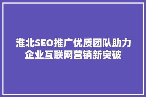 淮北SEO推广优质团队助力企业互联网营销新突破