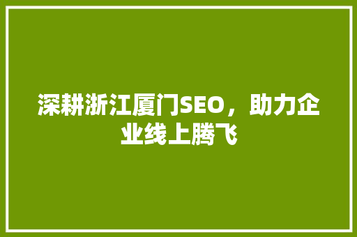 深耕浙江厦门SEO，助力企业线上腾飞