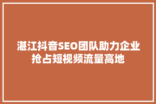 湛江抖音SEO团队助力企业抢占短视频流量高地