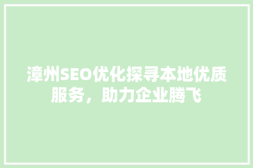 漳州SEO优化探寻本地优质服务，助力企业腾飞