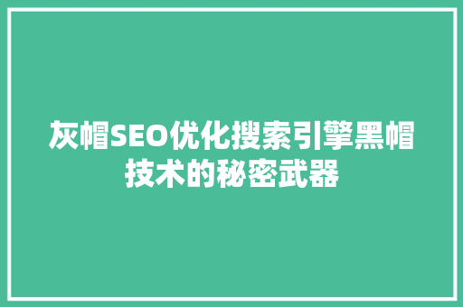 灰帽SEO优化搜索引擎黑帽技术的秘密武器