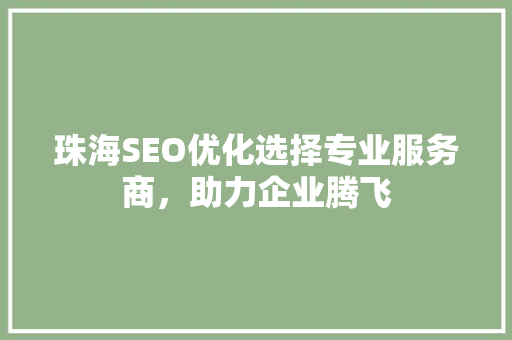 珠海SEO优化选择专业服务商，助力企业腾飞