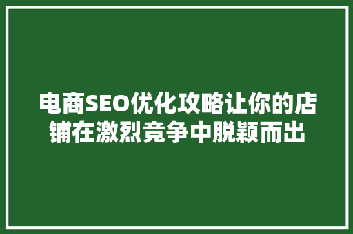 电商SEO优化攻略让你的店铺在激烈竞争中脱颖而出