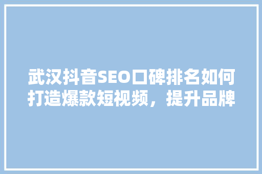 武汉抖音SEO口碑排名如何打造爆款短视频，提升品牌影响力